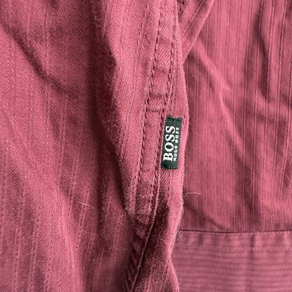 Hugo Boss Lex Button Up Shirt Mens Size Large Burgundy Cotton Long Sleeve - Picture 3 of 10
